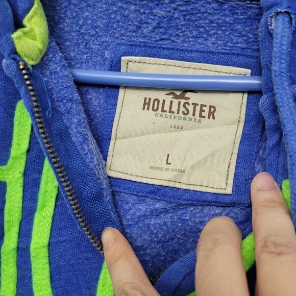 2/$20 Hollister Blue Classic Logo Zip Up Hoodie Jacket Size: Large - Picture 11 of 11